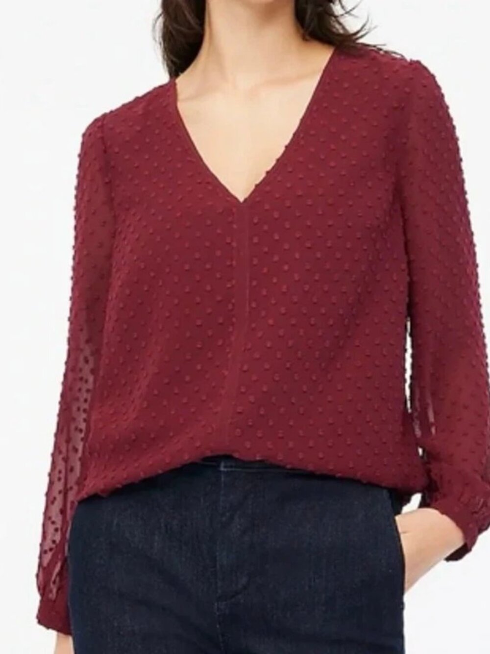 J. Crew Burgundy Swiss Dot Long Sleeve Blouse - Date Night